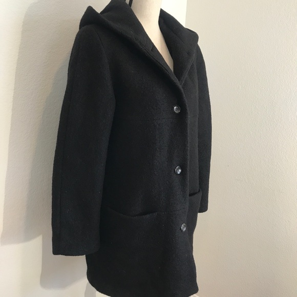 Liz Claiborne Black Coat With Hoodie sz 8 - Picture 2 of 8